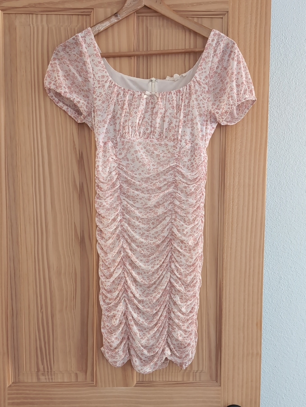 LA Hearts Ruched Pink floral Babydoll Hoco Dress Xs